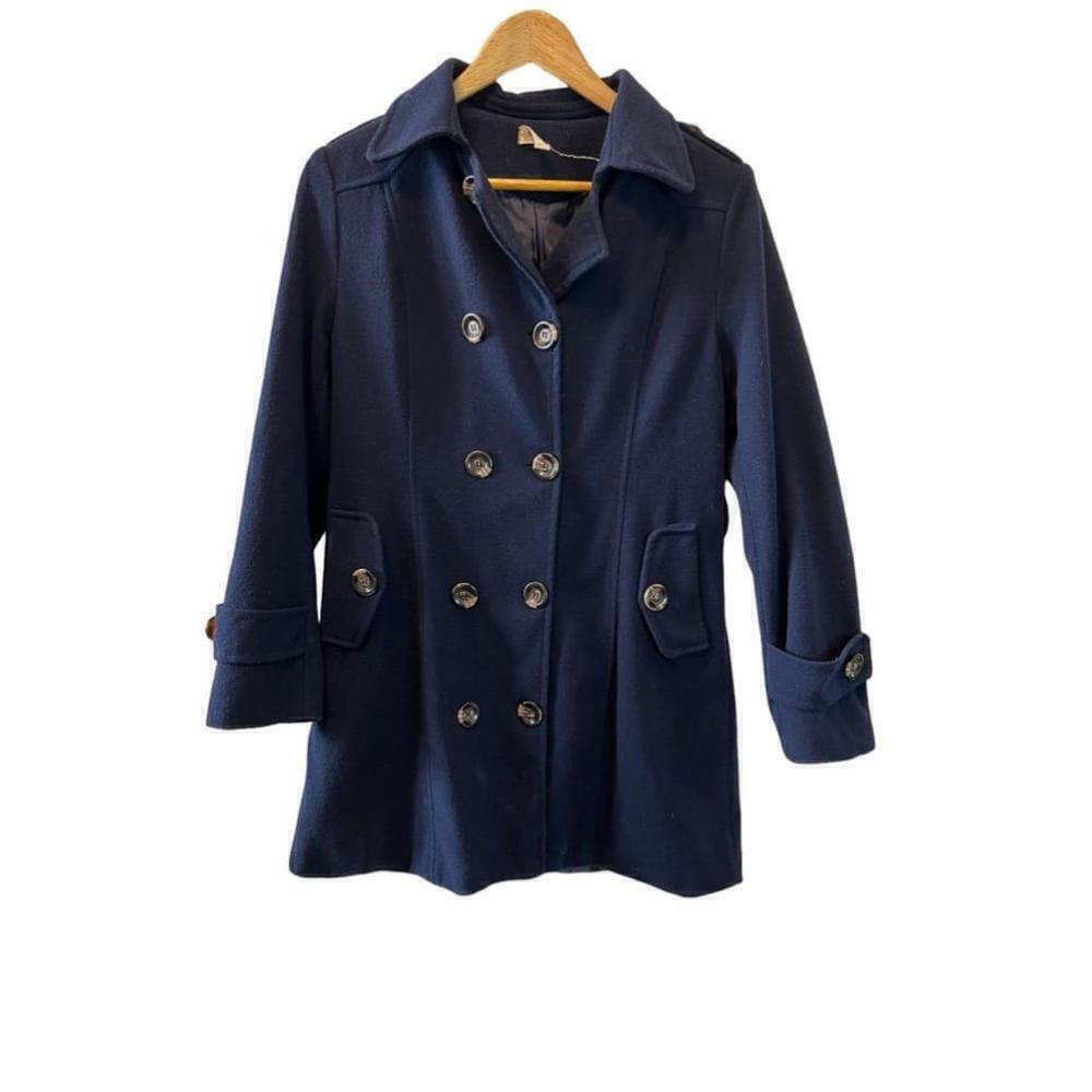 Navy Wool Blend Double Breasted Mid Weight Coat Jacket M
